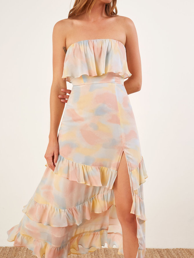 Womens Clothing Ruffle Midi Dress Fashion Women with Slit