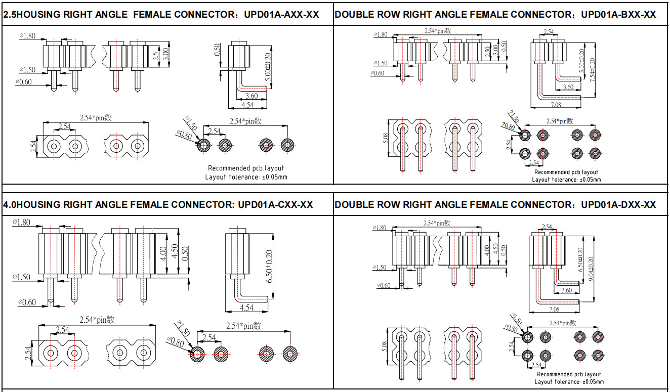2.54mm Pitch 10 Pin Connector Double Row Right Angle Female Connector Customized For PCB Board