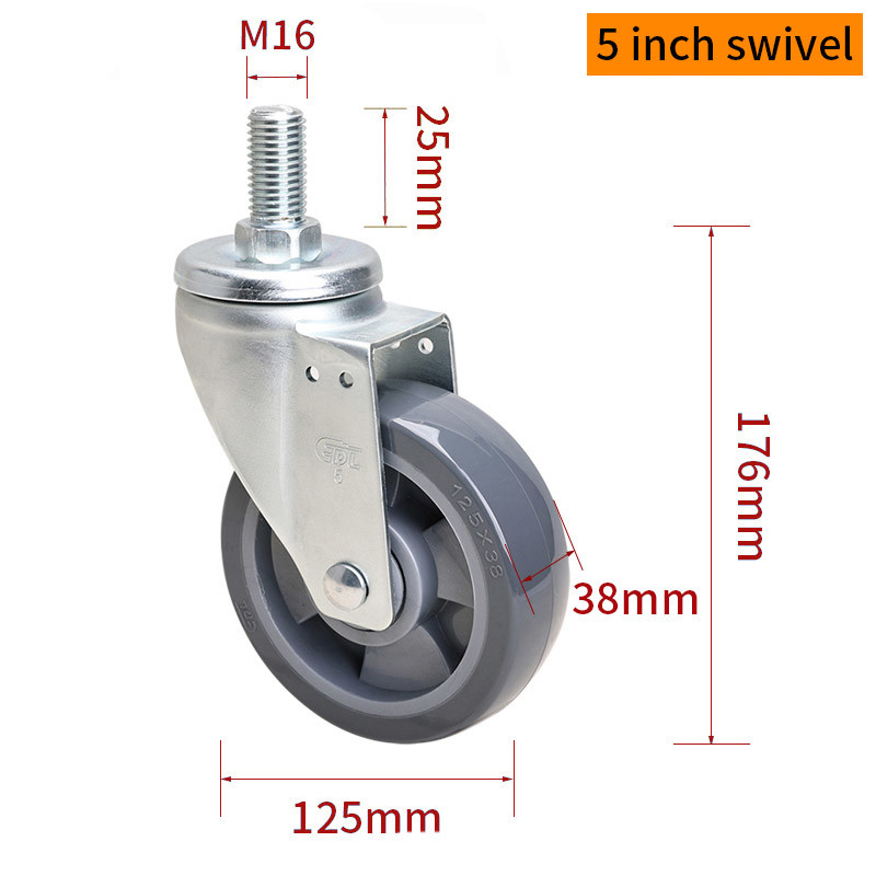EDL Medium Duty TPU Caster 5inch 250kg Threaded by Swivel and Brake type