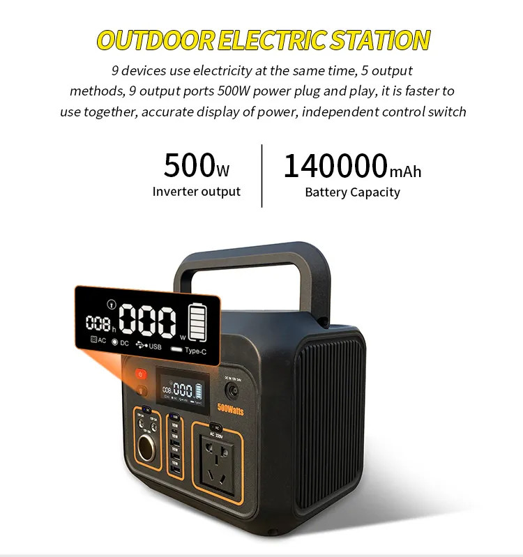 Outdoor Portable Generator Power Station Pure Sine Wave 140000mAh 518Wh