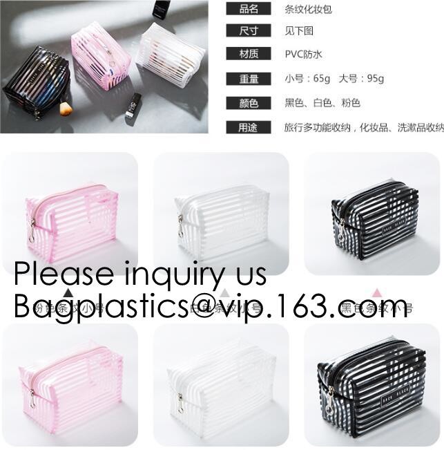 Clear Zipper Pouch with Strap Makeup Bag PVC Cosmetic Pouch,Printing Clear k Cosmetic PVC Pouch, bagease, bagplast