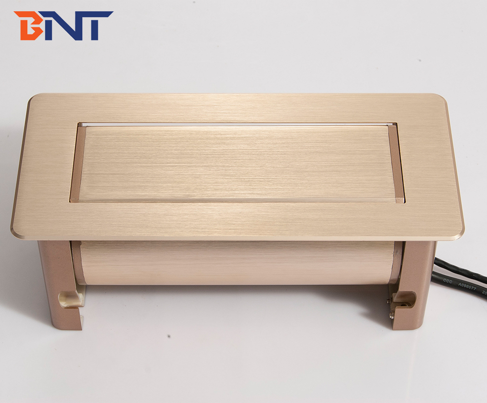 Thick aluminum panel touch press conference table flip up power outlet