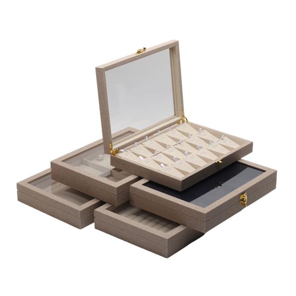 Multiple Cells Jewelry Display Plate Transparent Cover Leather Jewelry Display