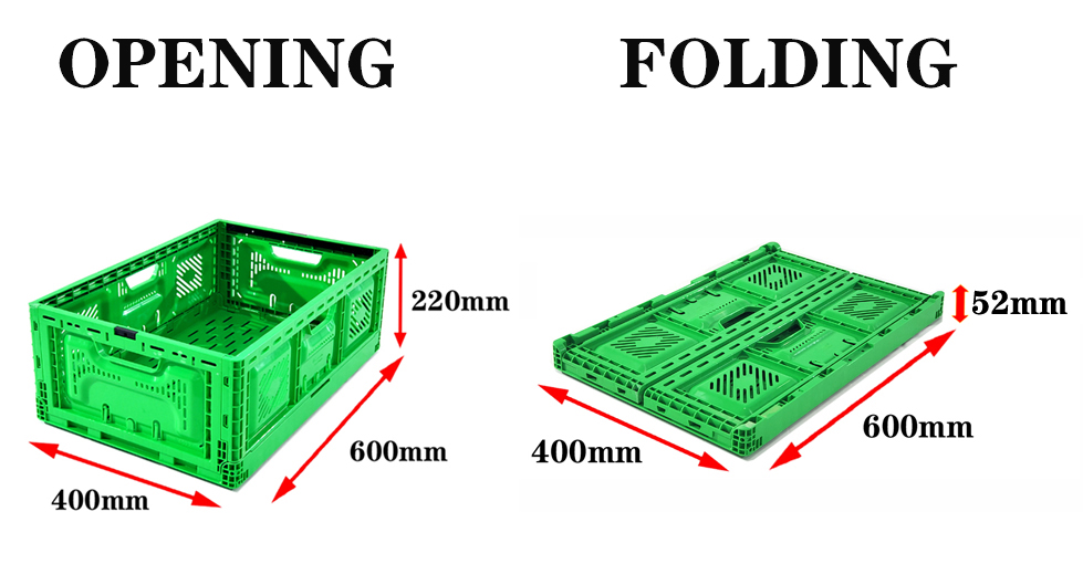 Foldable Mesh Crates For Vegetable Collapsible Plastic Shipping Crates 600x400x52mm