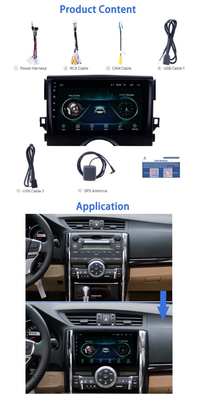 2 Din Toyota Android Car Stereo TOYOTA REIZ Mark X 2010-2015 Car Multimedia Player