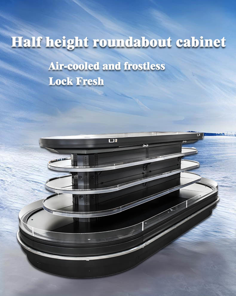 Half Height Food Display Refrigerator , Air Curtain Fridge Anti - Collision Cabinet