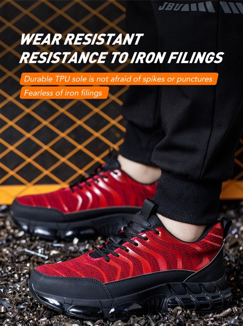 Flyknit Kevlar Air-cushioned Sole Safety Shoes For Industrial Workers In Orange Red Black