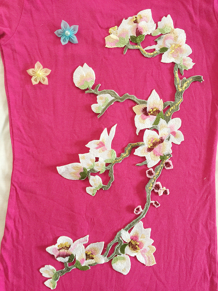 Hot Fix Motif mangnolia Embroidery Lace Flower for Cheongsam