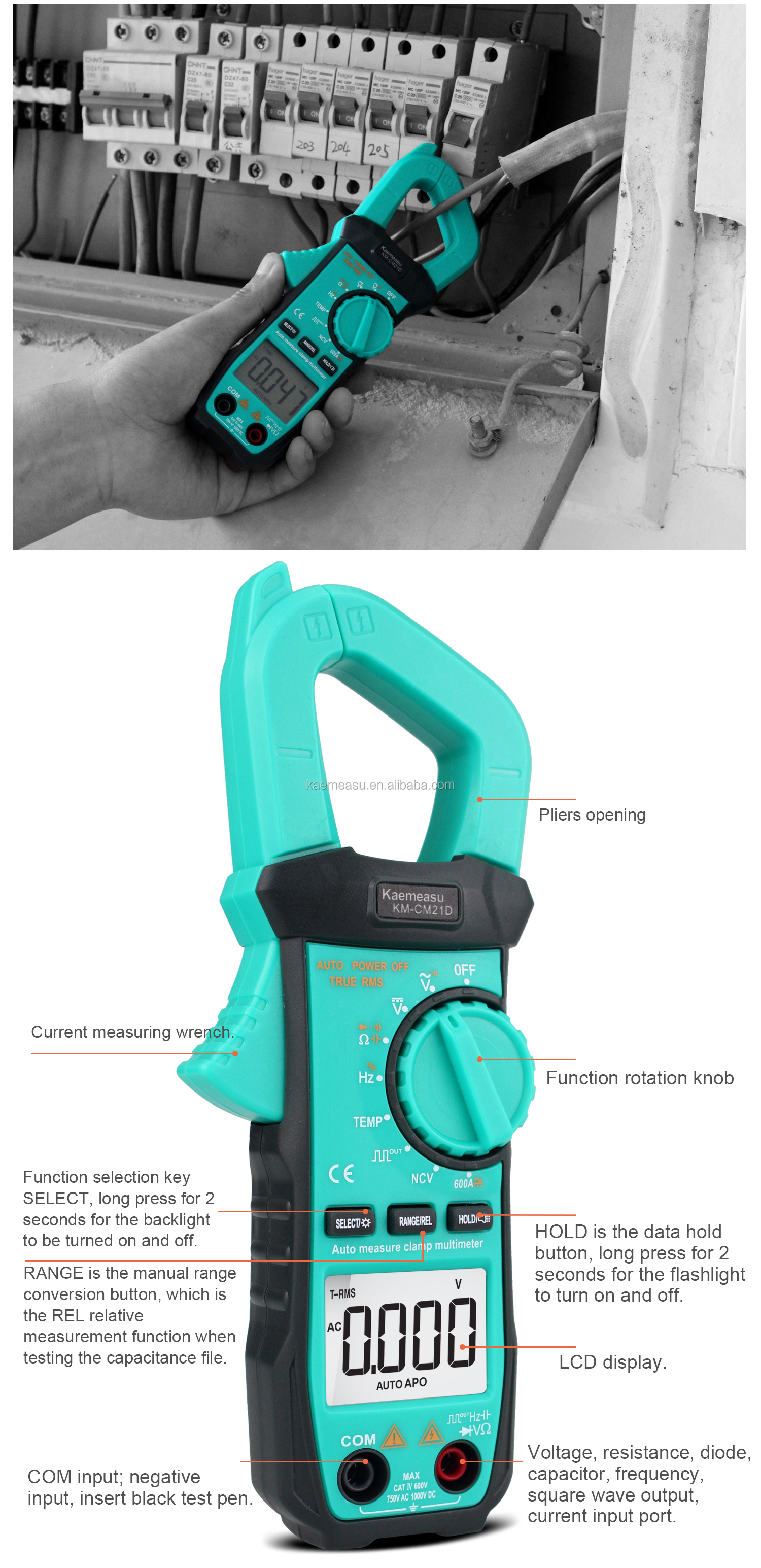 600A Current Measurement Trms Auto-range Voltage Ammeter Hz Ohm Ncv Tester Multimeter Ampere Meter Clamp Meter 21E