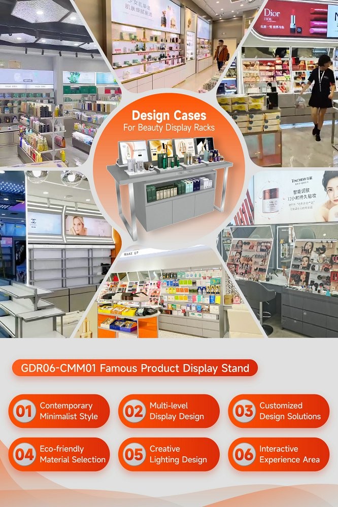 GDR06-CMM01 Beauty Display Stand with Compartmentalized Display Space and Luxurious Style for Mall Promotion Area