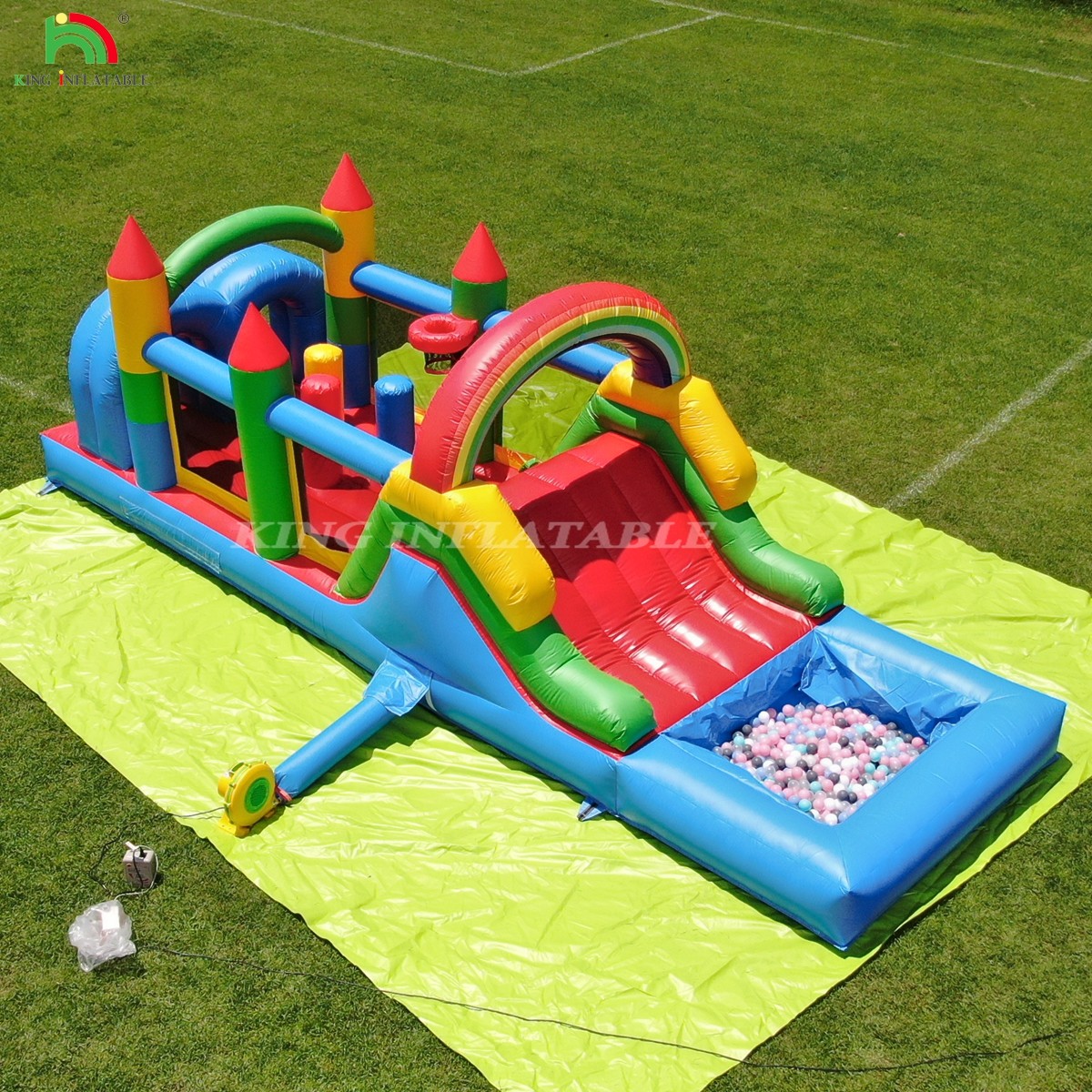 Kids Outdoor Party Inflatable Obstacle Bounce House With Slides , Ball Pit , Climbing , Obstacles , Blower