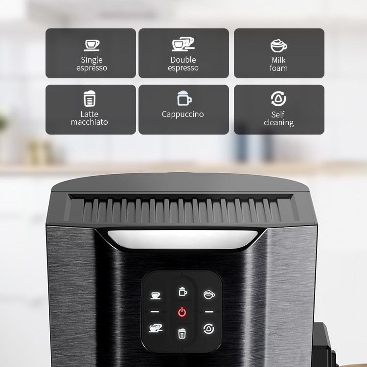 1450W Compact Coffee Machine With Milk Frother 15 Bar Removable Water Tank