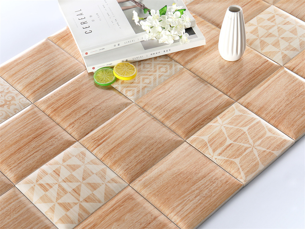 Light Yellow 152x152mm Wood Grain Bread Wall Tiles For Background And Countertop, White Body ISO9001