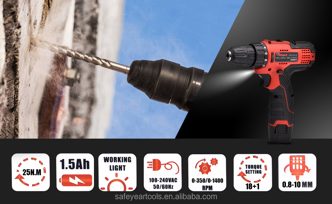 3/8" 12V Ridgid Cordless Power Tool Combo Sets 1300mAh Cordless Impact Drill For Lug Nuts