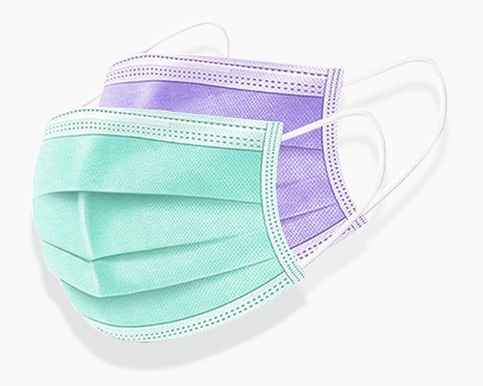 White Blue Green Pink Black Colorful Earloop Non-woven 3 Ply Disposable Face Mask