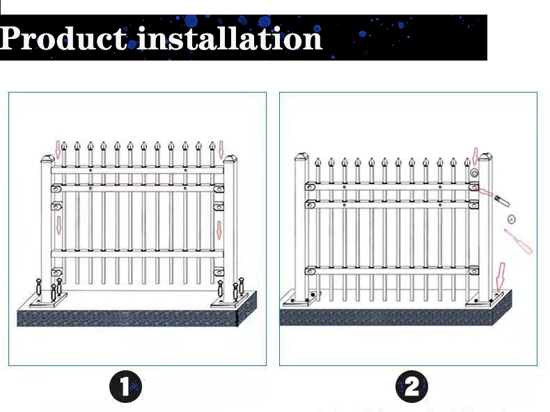 Wholesale 6ftx8ft garden black metal fences anti rust galvanized steel fence