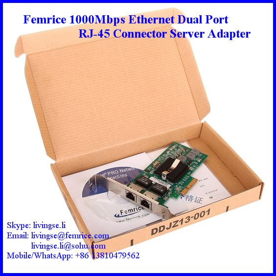 1G Dual Port Gigabit Server Ethernet Network Card, RJ-45 Connector, Femrice 10002ET