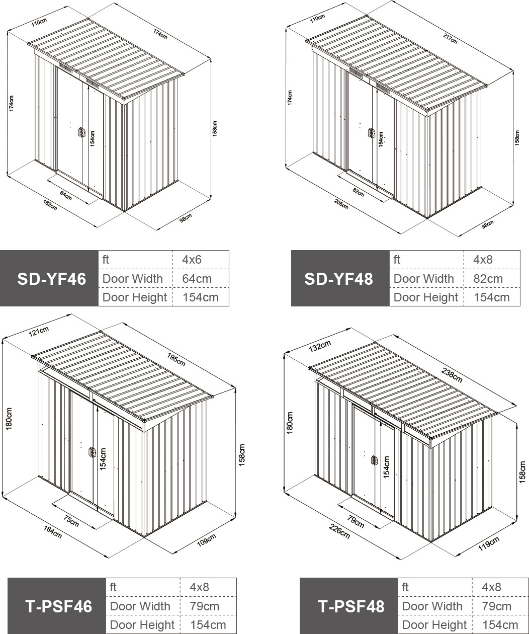 Mail Package Outdoor Metal Storage Shed 4x6ft 4x8Ft 0.6mm Thickness Galvanized Frame