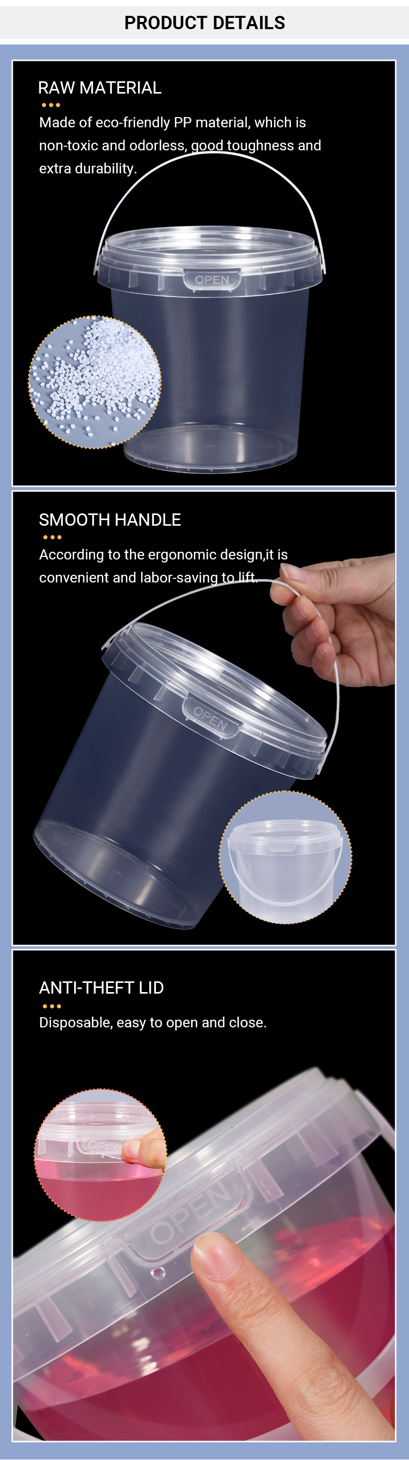 Reusable Ice Cream Cup with Lid and Handle Food Packaging Custom Logo Printed PP Plastic