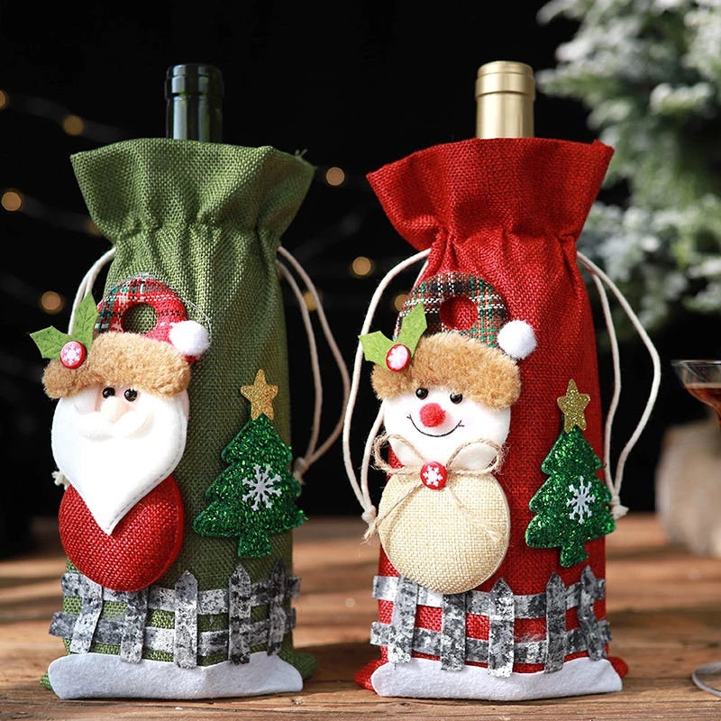 Factory OEM Christmas Wine Bottle Covers Bag for Home Santa Claus Wine Bottle Cover Snowman Stocking Gift Holders