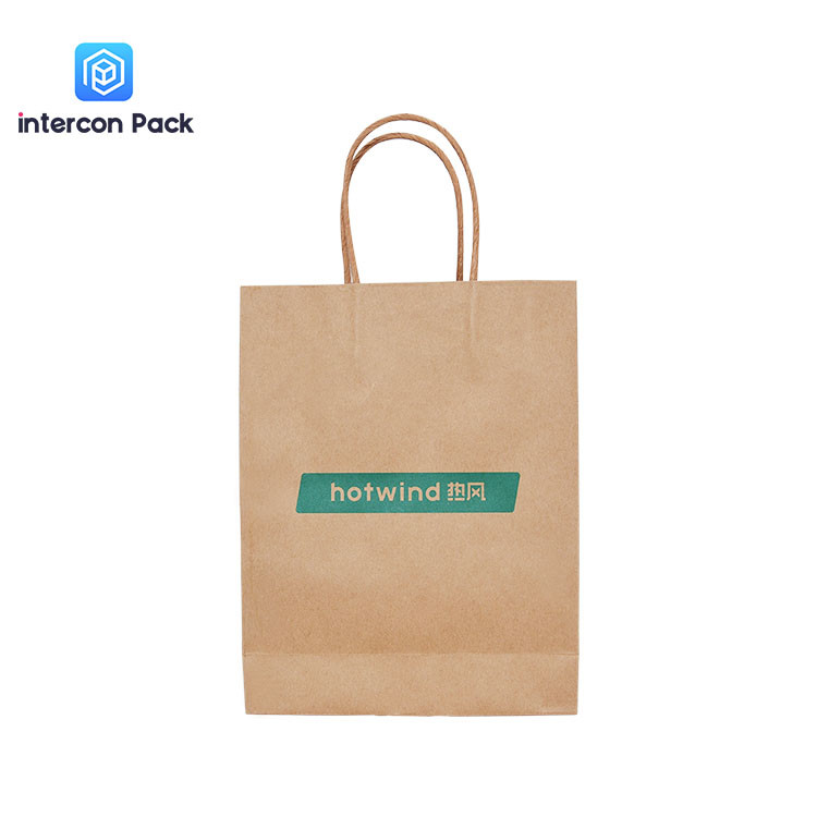Logo Printed Promotional Shopping Bag Flexo Printing Kraft Paper Handbags
