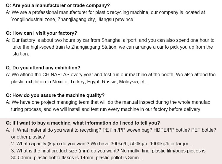 Low Consumption Pet Bottle Hot Washing Plastic Recycling Machine