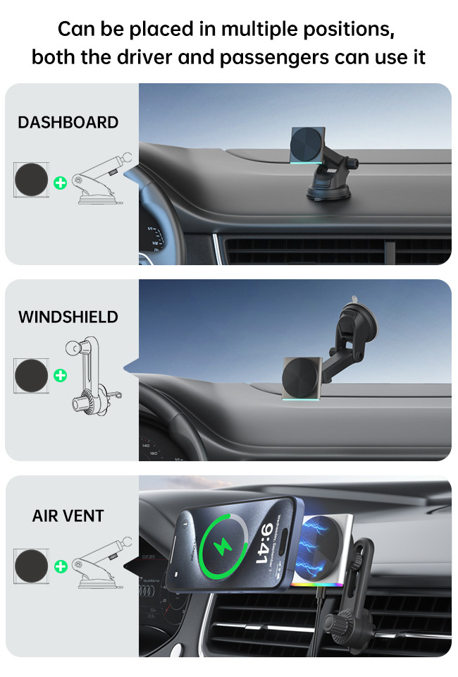 Ambient Iphone Magnetic Car Mount 15w Wireless Charger Ultra-Thin Design Fast Charging Dynamic Music Rhythm Cool Interior Decoration