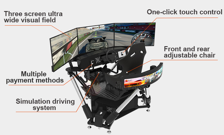 Portable 3 Screen Driving Simulator 6 DOF Racing Cars Arcade Dynamic Motion Drive Equipment
