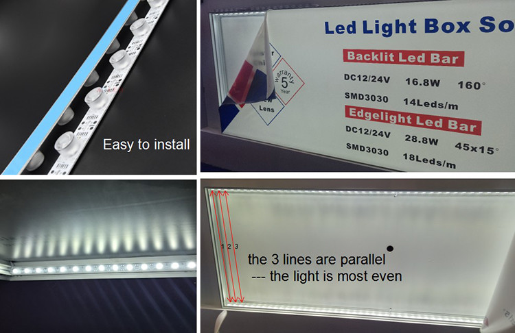 12V 24V Edge Lit LED Bar Module Strip Outdoor For LED Fabric Light Boxes Display Lighting