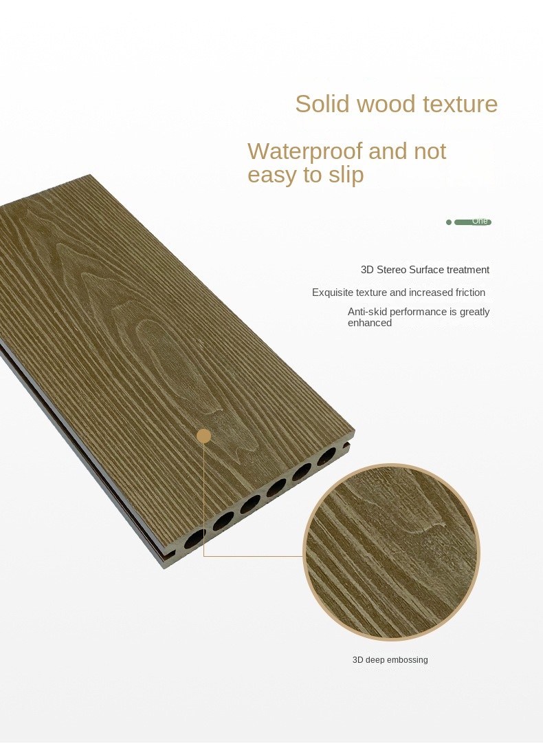 3D Outdoor Wood Plastic Composite Flooring WPC Floor Panel 140x25mm Brown Insulation Courtyard Platform