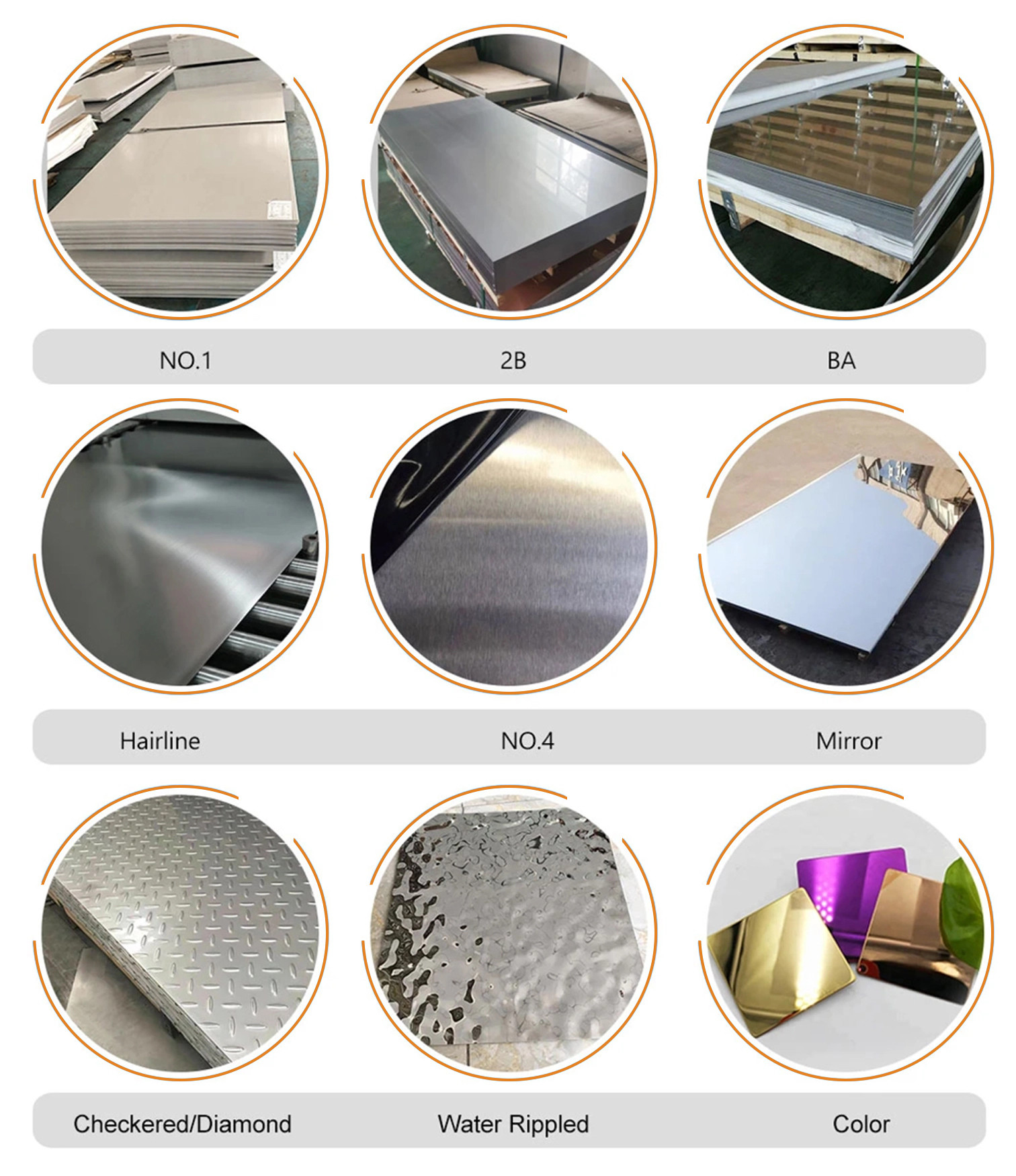 4x8 Mirror Stainless Steel Sheet Plate 201 304 316L 2B BA No.4 Hl 8k Surface Finish