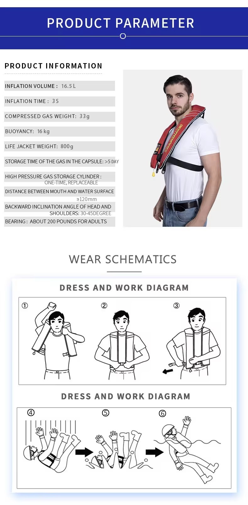 Portable Adult Inflatable Safety Rescue Life Jacket High Buoyancy Life Vest Swim Vest