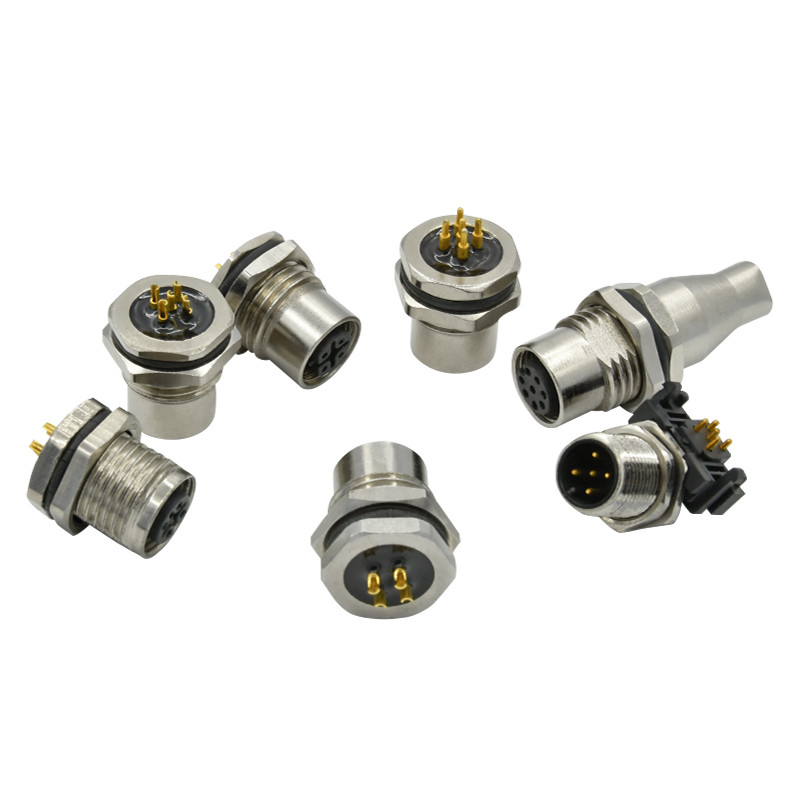 M12 3 Pins Waterproof Panel Mount Connector 4 Contacts 5 Cores Male Female