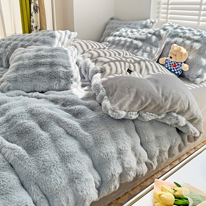 Bedding Sheet Set Bed Cover Luxury Bed Sheets Solid Colorful Rabbit Velvet