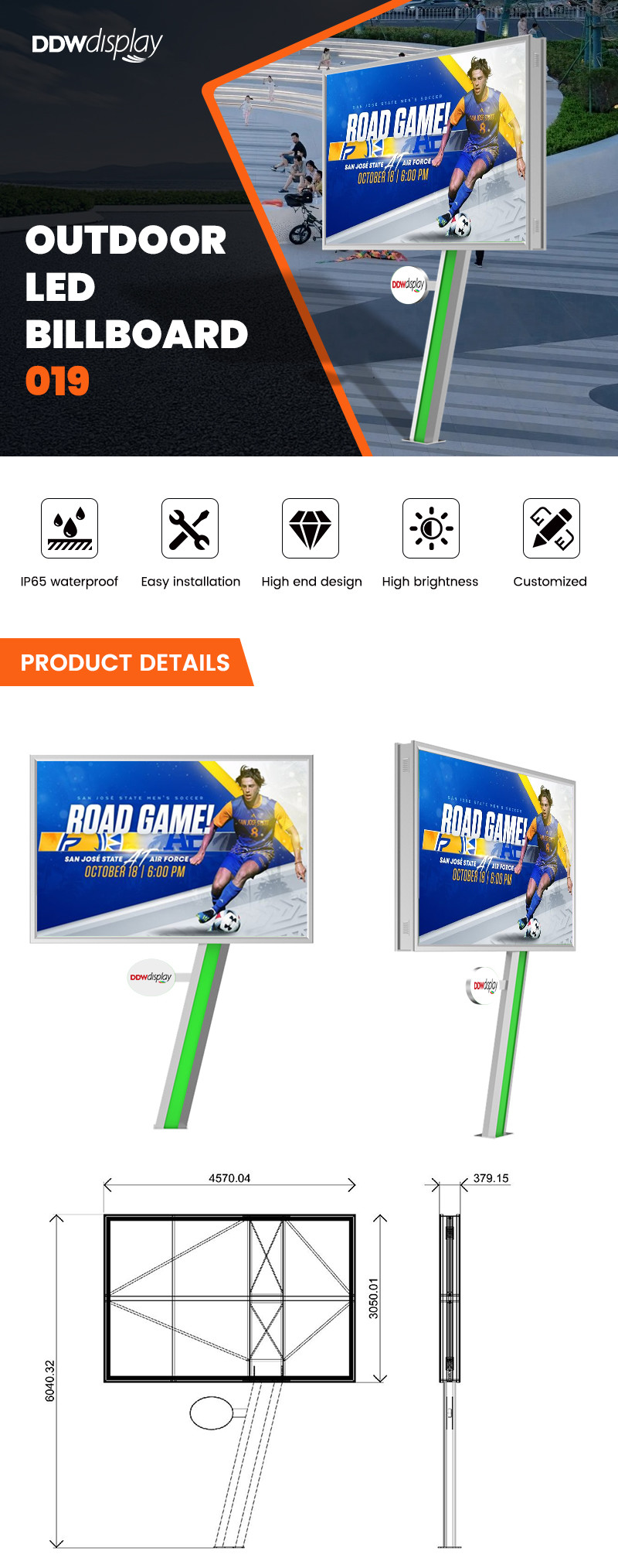 Custom High end design IP65 waterproof P6 8000nits led billboard display outdoor led billboard