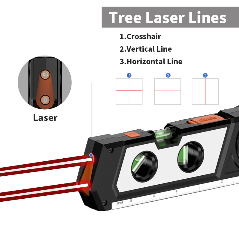 4 In 1 Laser Level Meter Multipurpose Cross Line Laser Horizontal Bubble And Level Ruler