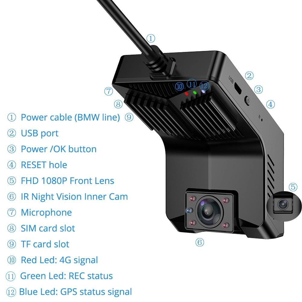 Definition 4G WiFi GPS Night Vision Dash Camera with Loop Recording and Parking Monitor