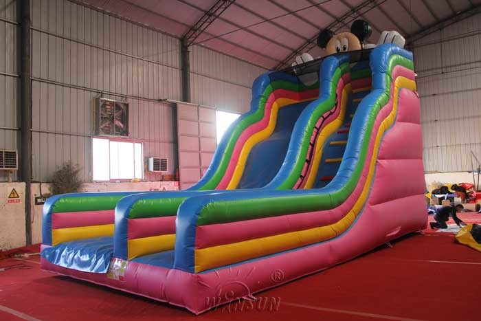 Mickey Theme Commercial Inflatable Slide , 0.9mm PVC Big Blow Up Slide