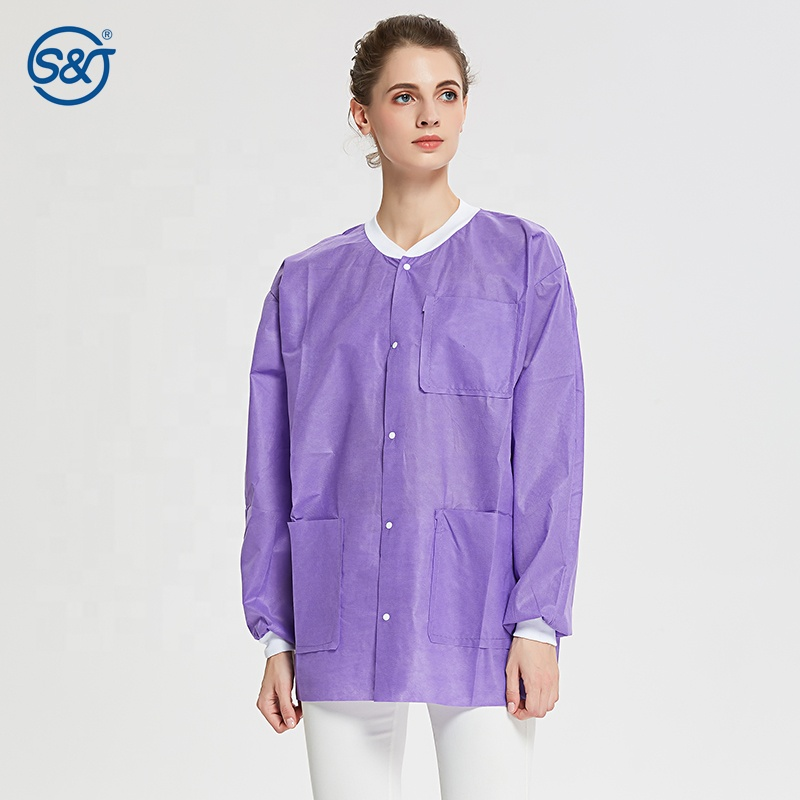 5 Buttons 3 Pockets Disposable Lab Coats Pink Purple Disposable Lab Coats