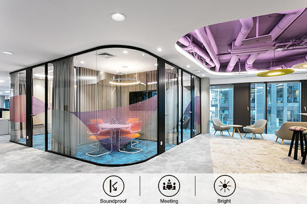 Double Layer Glazed Glass Partition Wall System Sound Proof Easy Installation