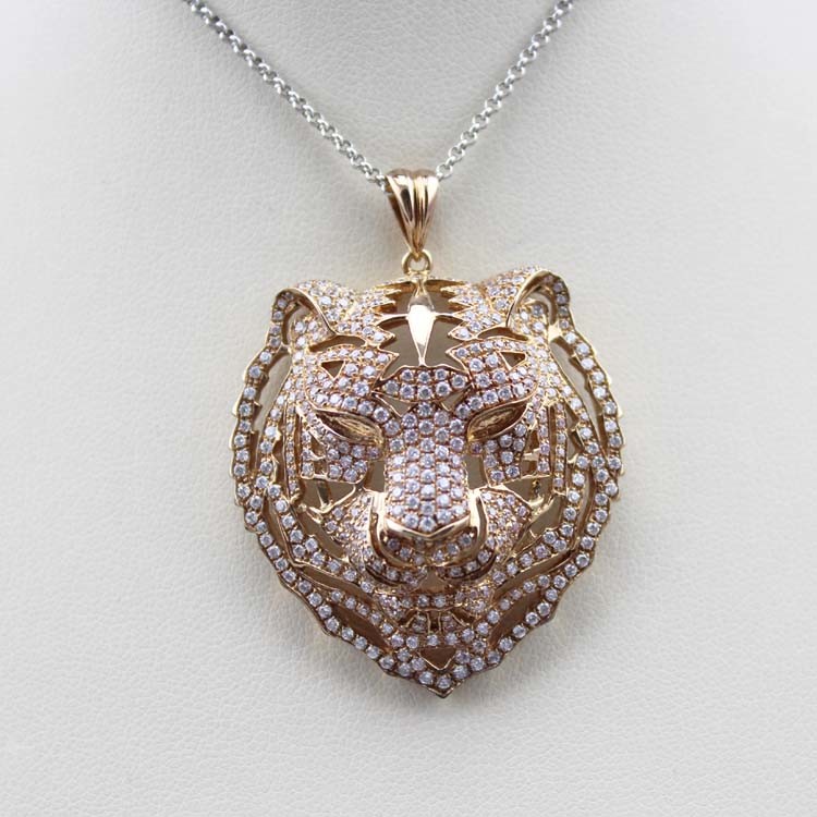 Women Fashion Jewelry 18k Rose Gold Silver Lion Style CZ Diamonds Pendant (SP1001)