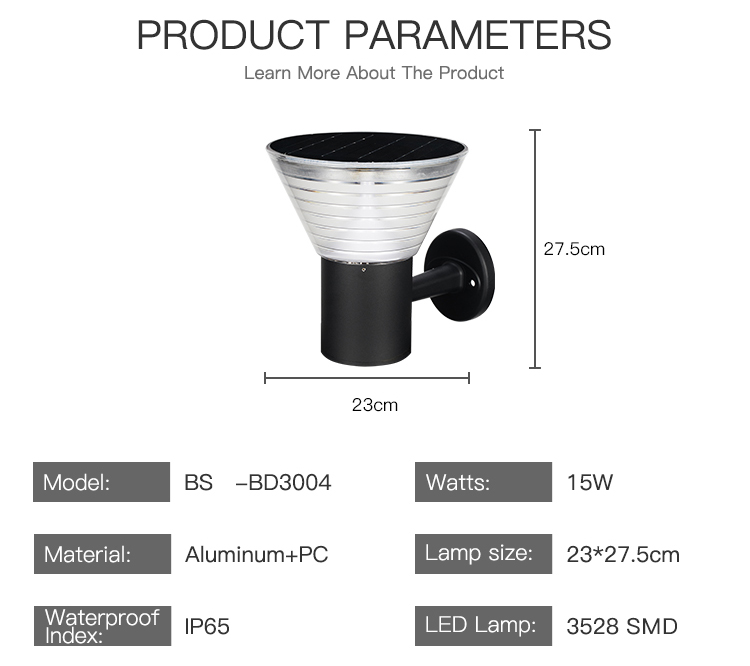 15W Aluminum Sconce Outdoor Garden Solar Light Wall Mounted With Mono Solar Panel