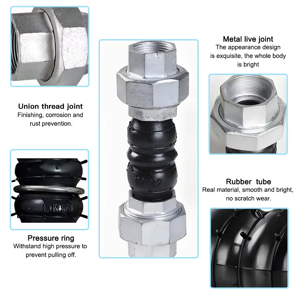 DN65 Malleable Iron Union threaded Rubber joint with ss304 Booster Ring