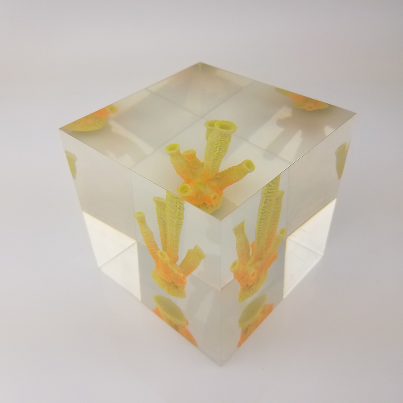 custom cube brick resin paper weight with inclusion embeddings