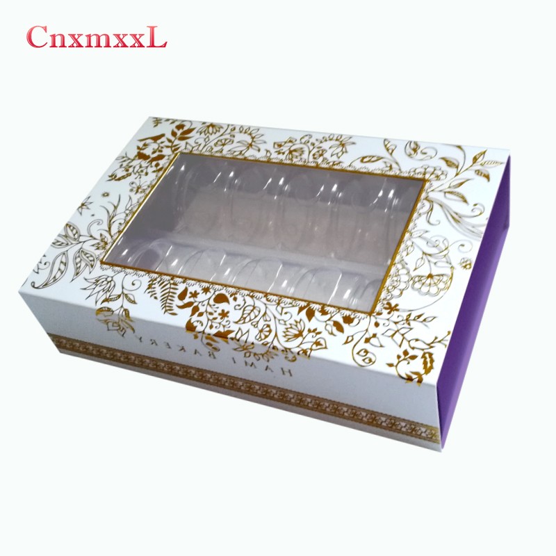 Matt Lamination Disposable Macaron Box Sleeve Packaging With Plastic Insert