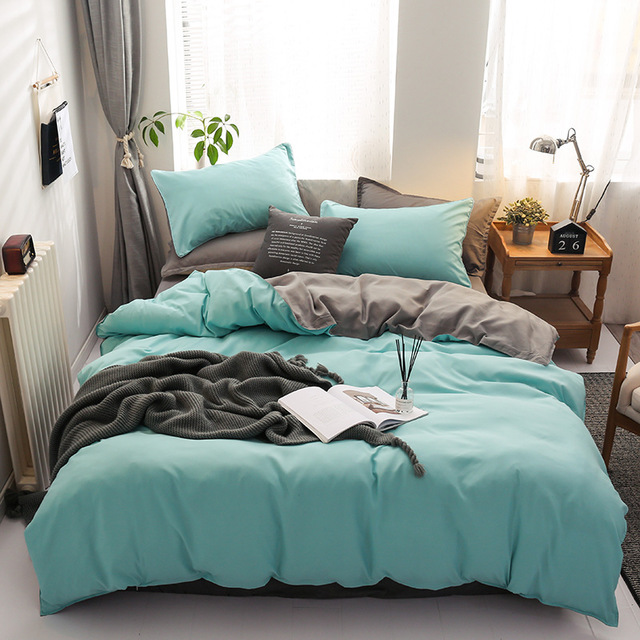 King Size Luxury Bedding in Solid Color Linen and Microfiber Comforter European Style