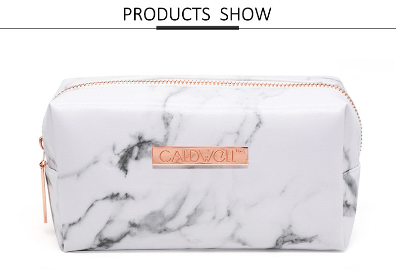 Fashion Custom Logo Portable White Marble Cosmetic Bag Luxury