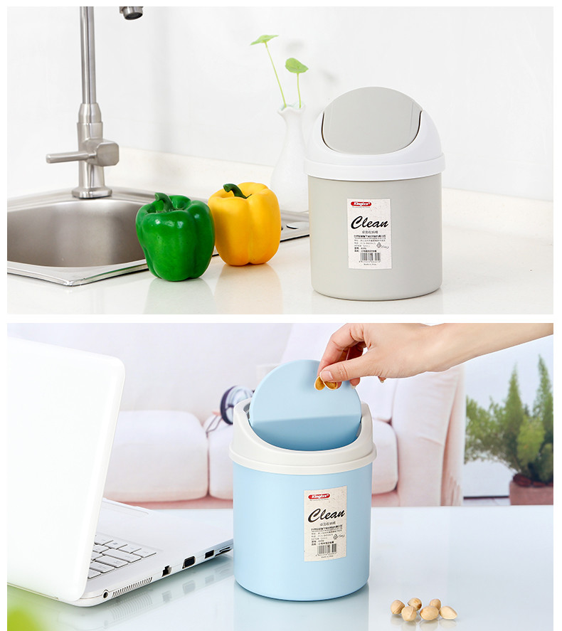 Open Top Mini Table Car Blue Kitchen Trash Can With Swing Lid