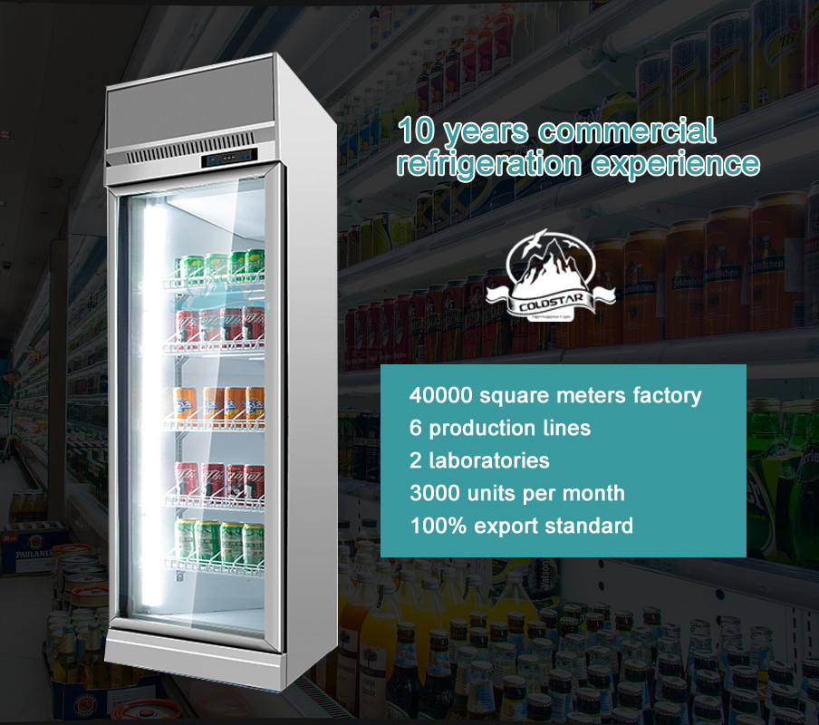 Supermarket Convenience Store 2~8ºC Transparent Glass Door Upright Fridge