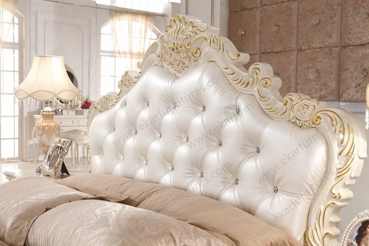 Guangzhou french white leather queen size bed loft bed 6028